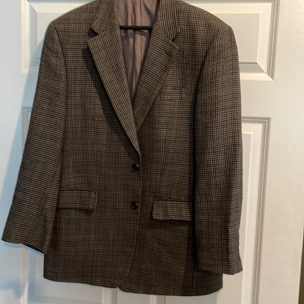 Ralph Lauren 100% wool grey black brown plaid houndstooth blazer 40R